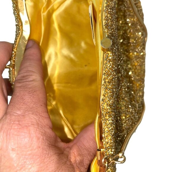 Handmade For Broadway Womens Clutch Purse Gold Beaded Vintage Rope Chain Handle - Picture 8 of 15